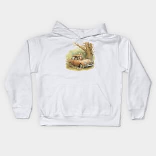 Rabbit an old car in the woods Kids Hoodie